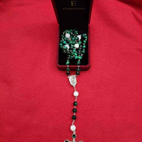 Elegantmedical HANDMADE GREEN TIGER EYE BEADS CATHOLIC ROSARY NECKLACE - Picture 2 of 4